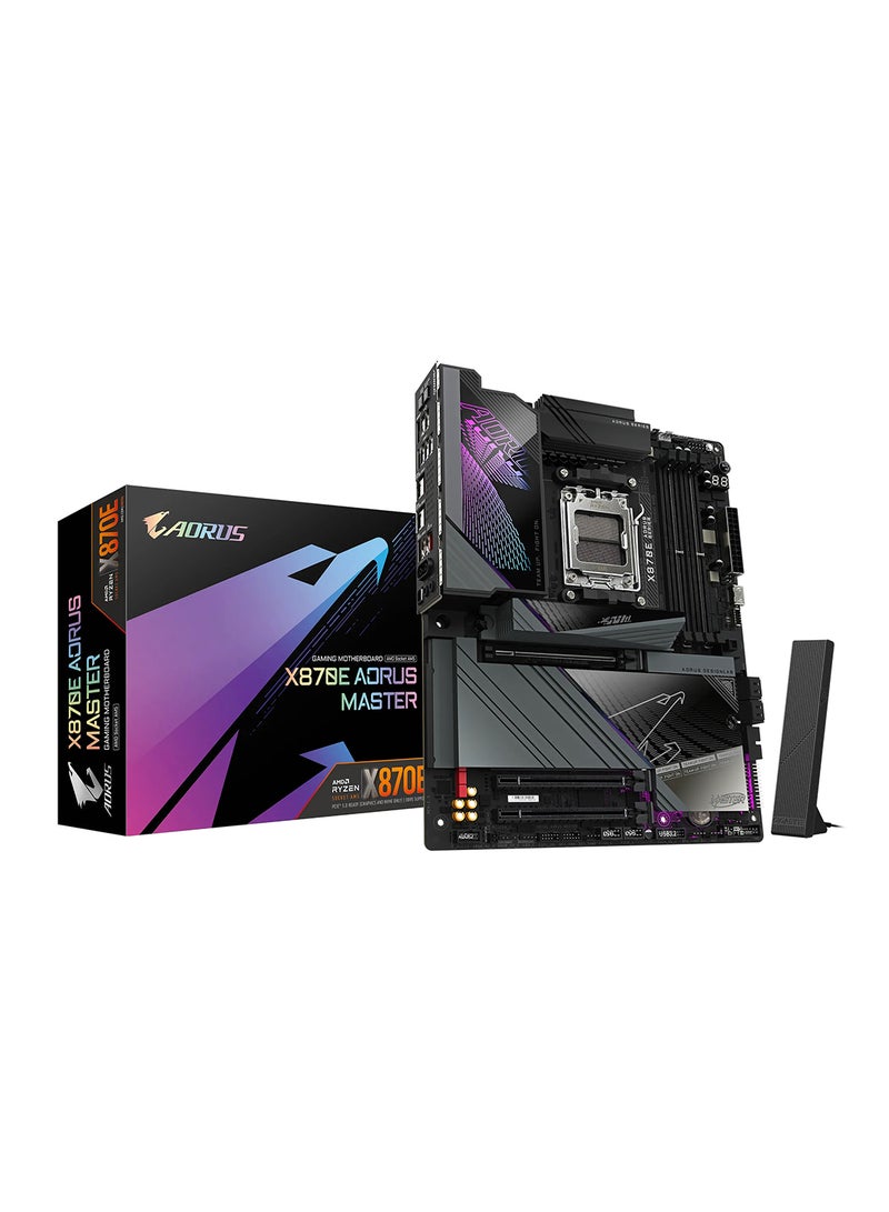 X870E AORUS MASTER Wi-Fi ATX Motherboard, AMD X870E Chipset, AM5 Socket, 4 x DIMM DDR5 (256GB Max), PCIe 5.0 x16, 4 x M.2, 5Gb Ethernet, Wi-Fi 7, Bluetooth 5.3, HDMI, Dual USB4, AI Performance, Digital Twin VRM, Safe OC | X870E AORUS MASTER Black