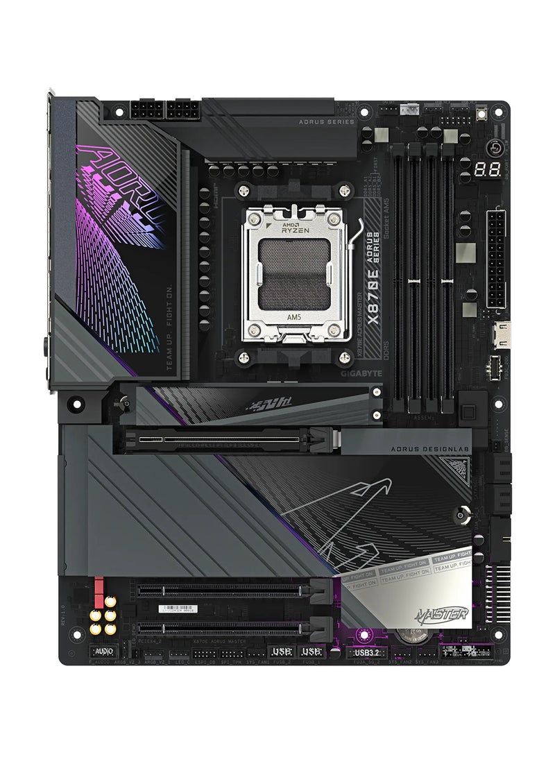 X870E AORUS MASTER Wi-Fi ATX Motherboard, AMD X870E Chipset, AM5 Socket, 4 x DIMM DDR5 (256GB Max), PCIe 5.0 x16, 4 x M.2, 5Gb Ethernet, Wi-Fi 7, Bluetooth 5.3, HDMI, Dual USB4, AI Performance, Digital Twin VRM, Safe OC | X870E AORUS MASTER Black