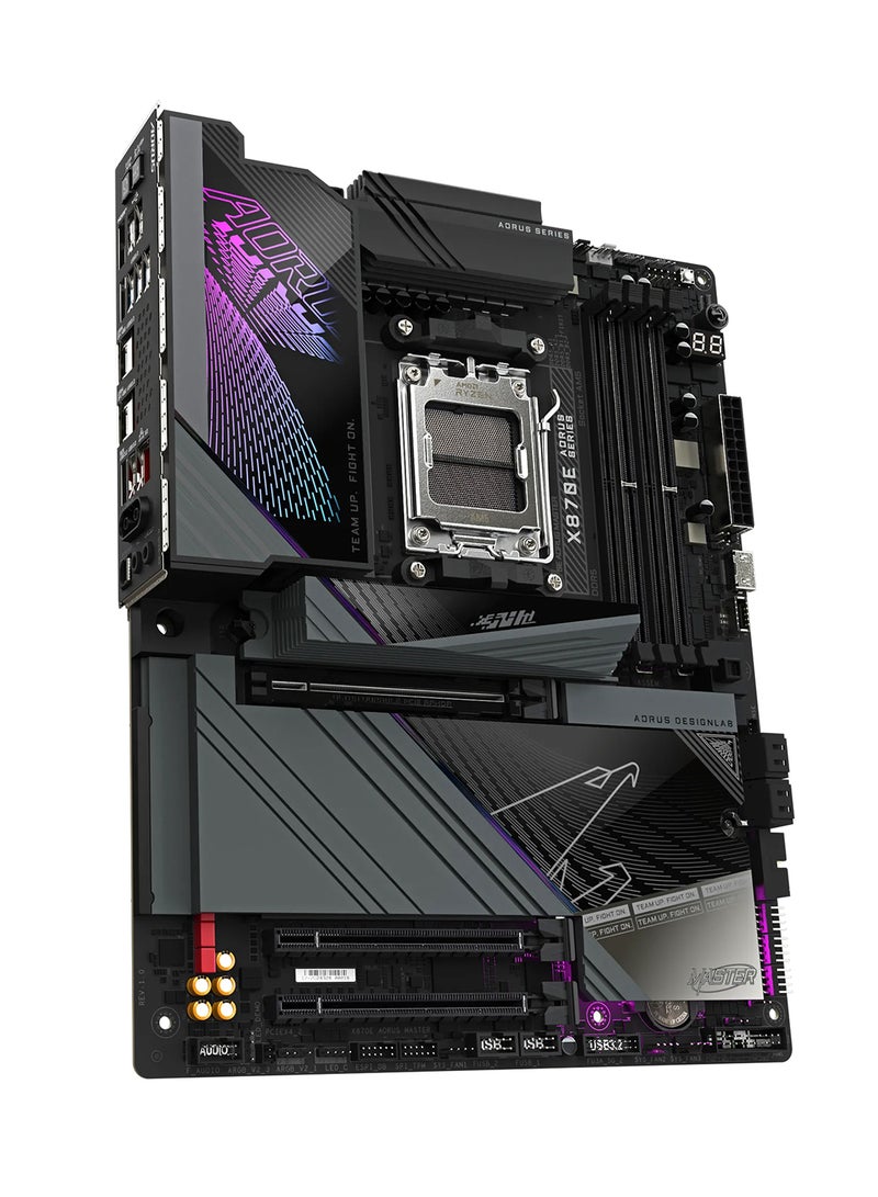 X870E AORUS MASTER Wi-Fi ATX Motherboard, AMD X870E Chipset, AM5 Socket, 4 x DIMM DDR5 (256GB Max), PCIe 5.0 x16, 4 x M.2, 5Gb Ethernet, Wi-Fi 7, Bluetooth 5.3, HDMI, Dual USB4, AI Performance, Digital Twin VRM, Safe OC | X870E AORUS MASTER Black