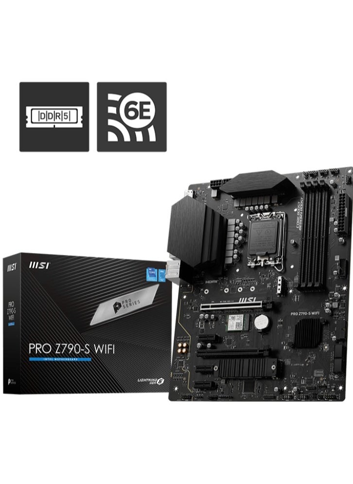 MSI PRO Z790-S WIFI DDR5 ATX LGA 1700 Motherboard, 4x DDR5 Slot, 192GB Max Memory, 2x M.2 Storage, 4x SATA 6G, 2x PCI-E x16 Slot, HDMI / DP Black