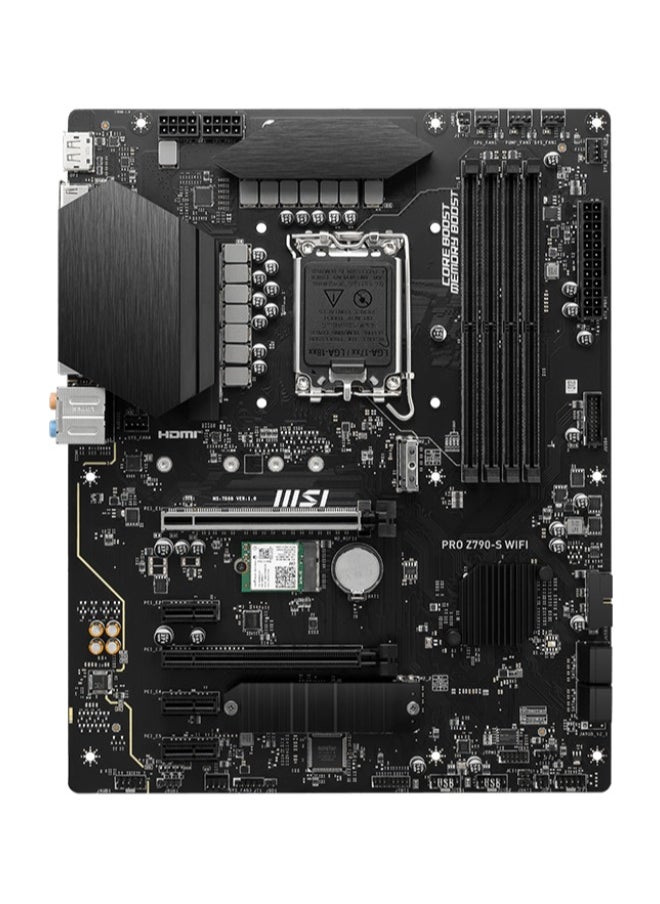 MSI PRO Z790-S WIFI DDR5 ATX LGA 1700 Motherboard, 4x DDR5 Slot, 192GB Max Memory, 2x M.2 Storage, 4x SATA 6G, 2x PCI-E x16 Slot, HDMI / DP Black