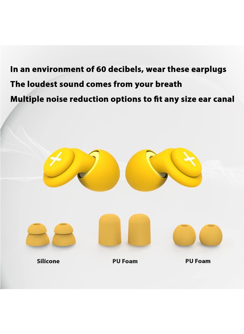 Noise Reduction Ear Plugs-40 dB Noise Cancelling Reusable Hearing Protection in Flexible Silicone for Sleeping, Traveling, Concerts, Work & Swimming,3 Wearing Styles, Yellow