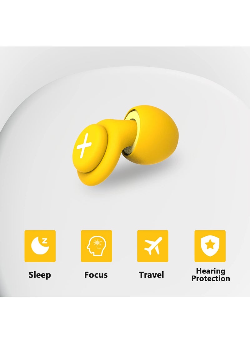 Noise Reduction Ear Plugs-40 dB Noise Cancelling Reusable Hearing Protection in Flexible Silicone for Sleeping, Traveling, Concerts, Work & Swimming,3 Wearing Styles, Yellow
