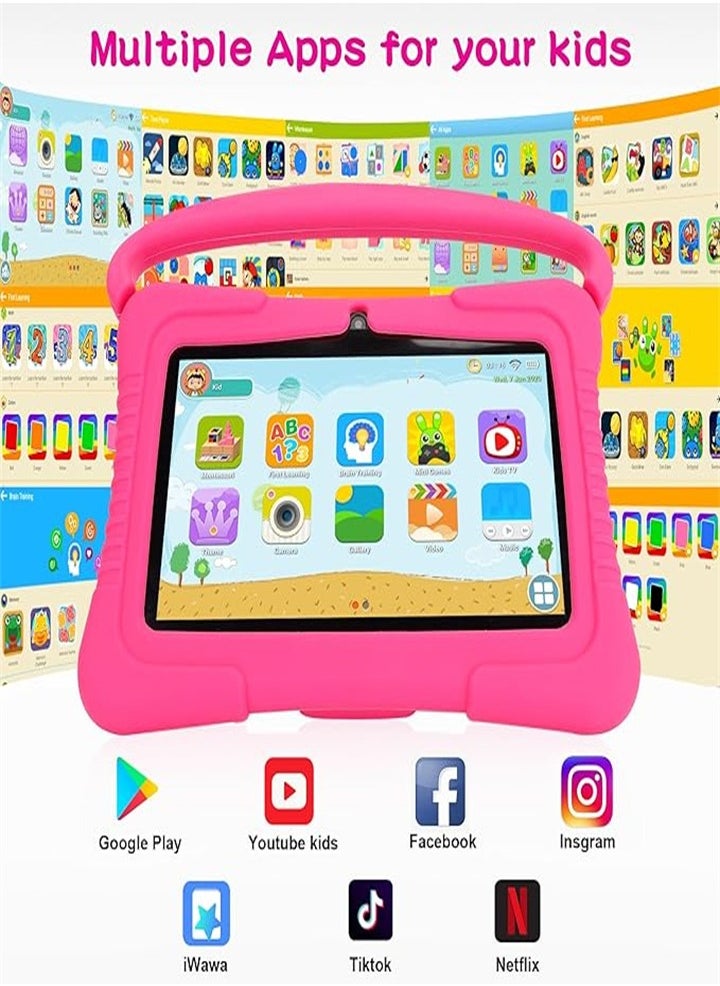 7 Inch Kids Android Tablet, 1GB Ram 16GB Storage, Toddler Tablet with IPS Screen, Parental Control, Bluetooth, WiFi, Child Proof Case with Stand, Learning