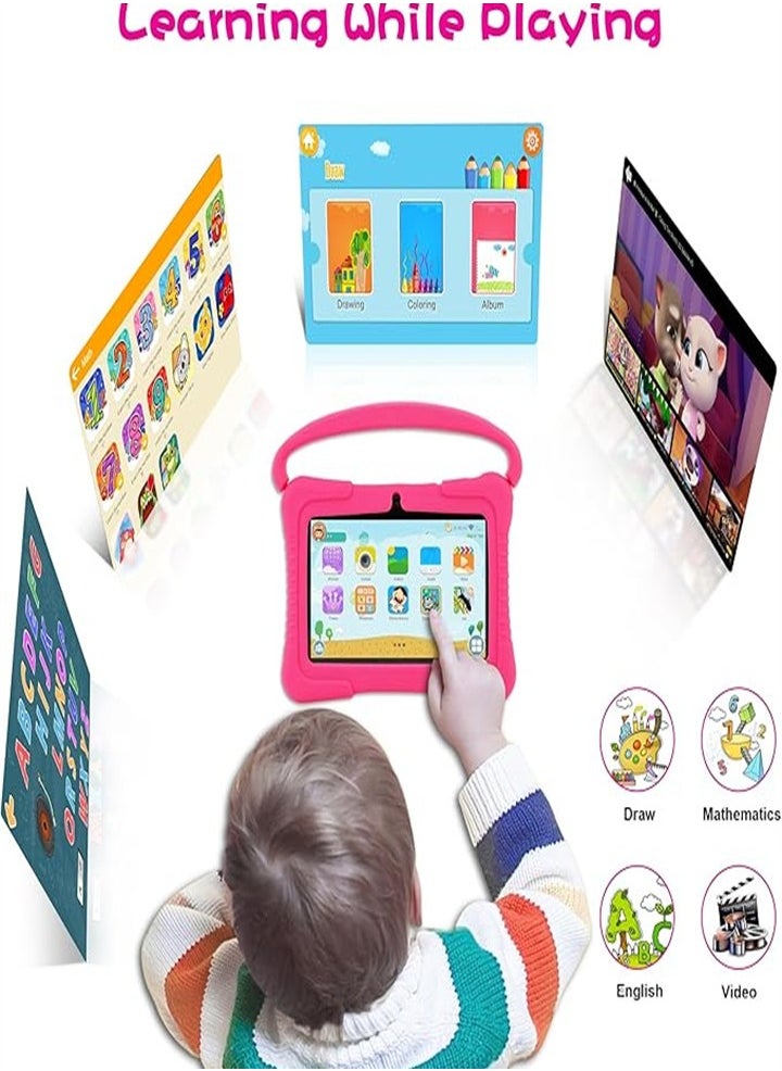 7 Inch Kids Android Tablet, 1GB Ram 16GB Storage, Toddler Tablet with IPS Screen, Parental Control, Bluetooth, WiFi, Child Proof Case with Stand, Learning