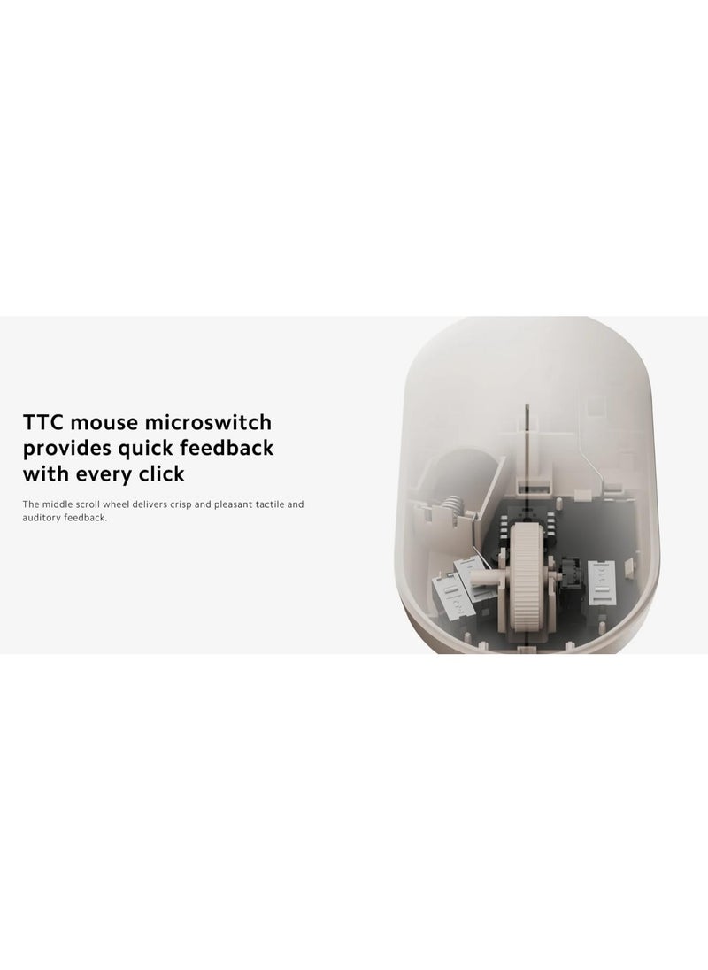 Product name: Wireless Mouse Lite 2 Product model no.:XMWXSB02YM Compatible with:Windows 7, macOS 10.13 and newer versions Product dimensions: 108.5 x 57.5 x 35.6mm Operating temperature: 0°C to 40°C Connection method: 2.4GHz wireless connection Rated input: 1.5V⎓50mA Product net weight: Approx. 45g (without battery) Product materials: PC, ABS, metal, etc.