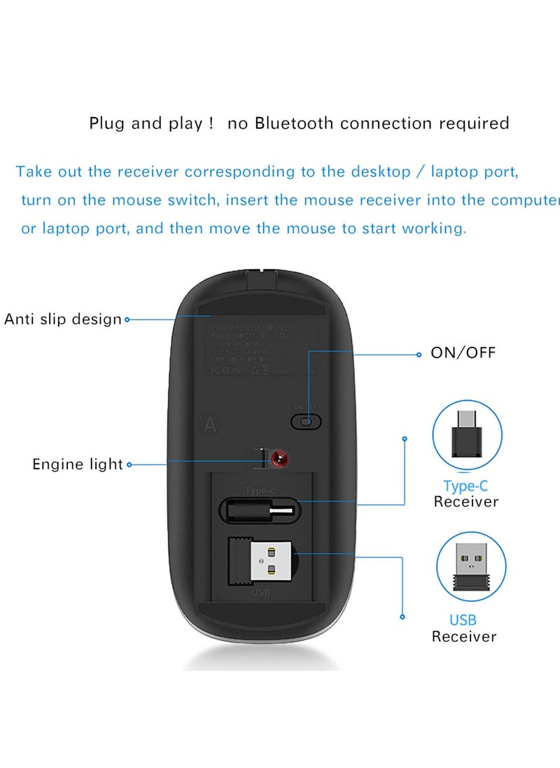 Wireless Mouse for MacBook Pro MacBook Air MacBook Laptop Mac iMac Desktop Computer Chromebook Win7/8/10/11 PC HP Dell Laptop (Black)