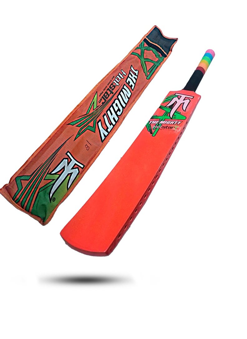 **Kids' Wooden Cricket Bat with protective cover for Tennis and Softball Play** Orange color Edition Best for kids Champ