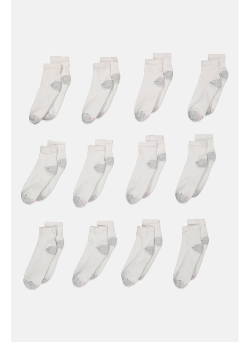 Men 12 Pairs Ankle Socks, White/Grey