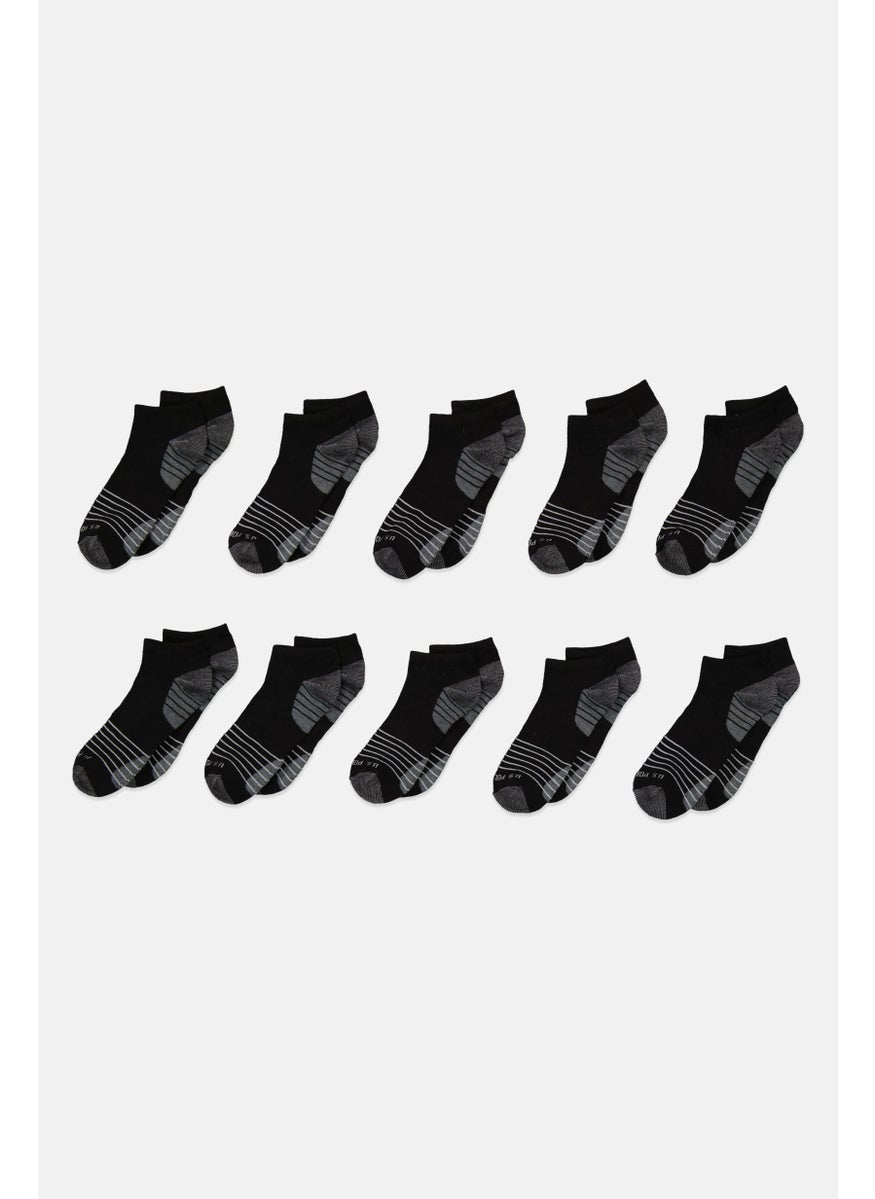 Men 10 Pairs Low Cut Socks, Black/Grey