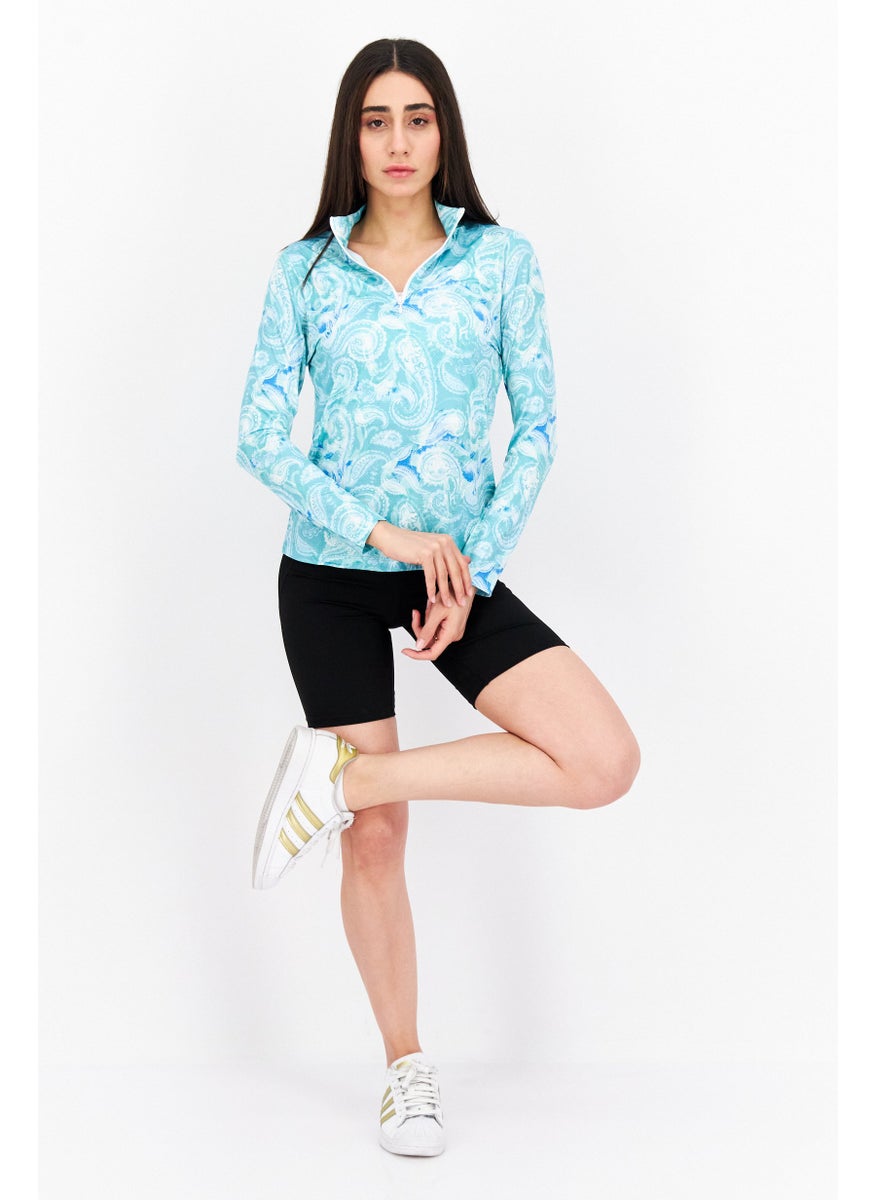 Women Sportswear Fit Long Sleeve Training Top, Turquoises Combo