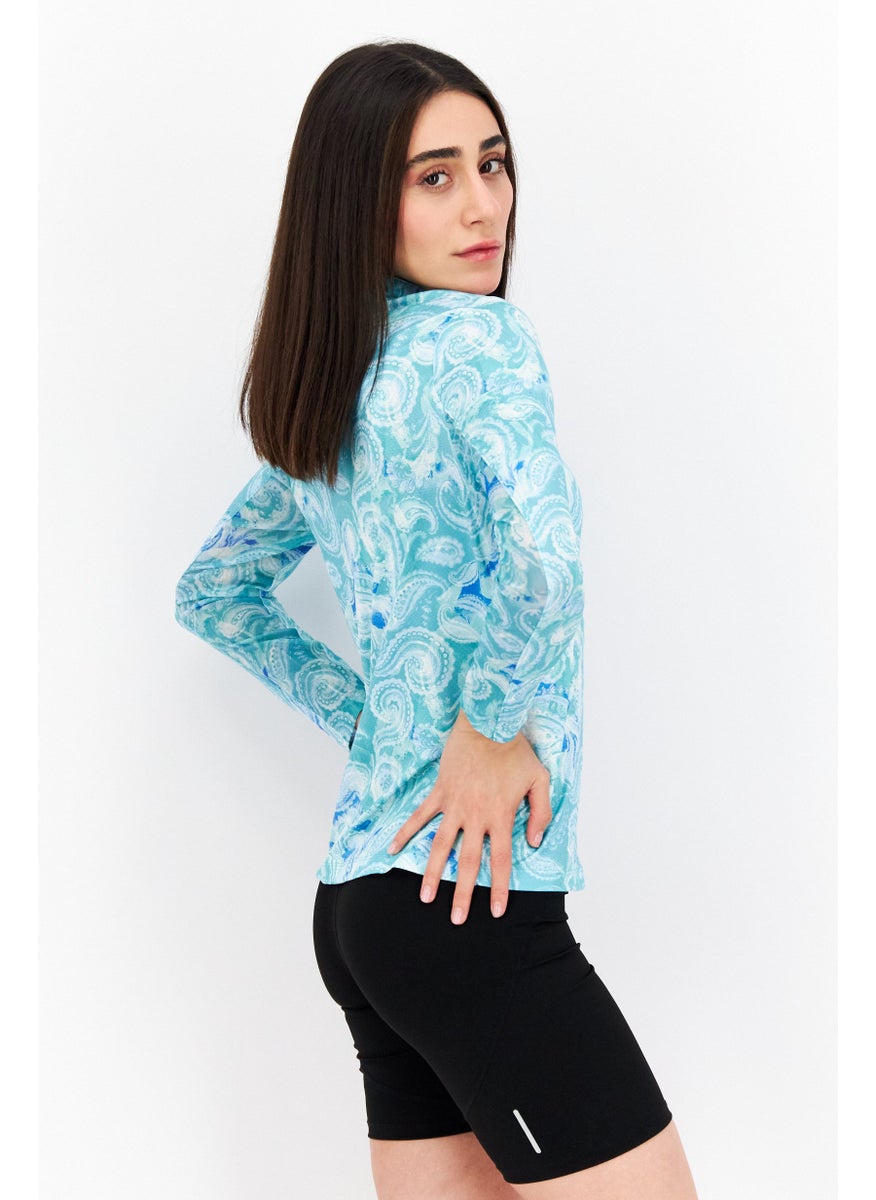 Women Sportswear Fit Long Sleeve Training Top, Turquoises Combo