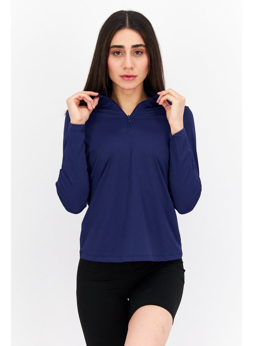 Women Sportswear Fit Long Sleeve Training Top, Navy Blue