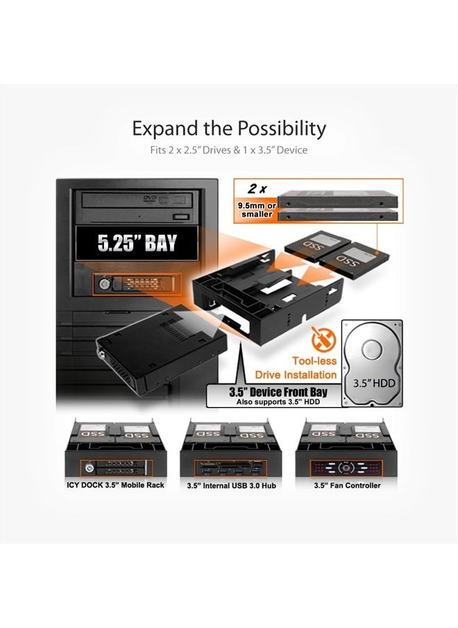 Dual 2 Bay 2.5 inch HDD/SSD & 1 x 3.5 HDD/Device Front Bay to 5.25