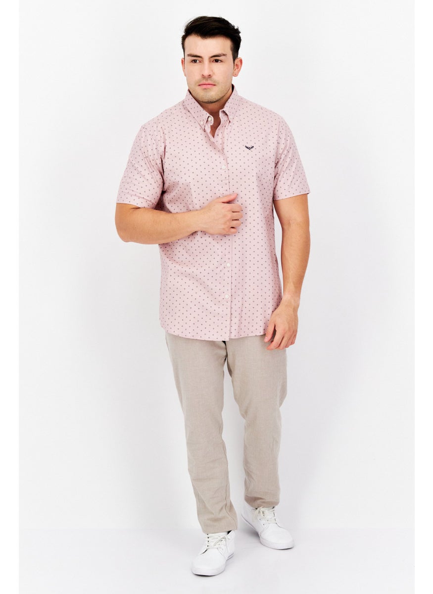 Men Regular Fit Short Sleeve Allover Print Casual Shirt, Pink