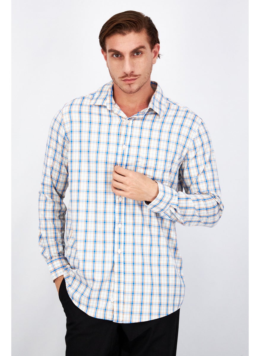 Men Regular Fit Plaid Long Sleeves Casual Shirt, Blue Combo