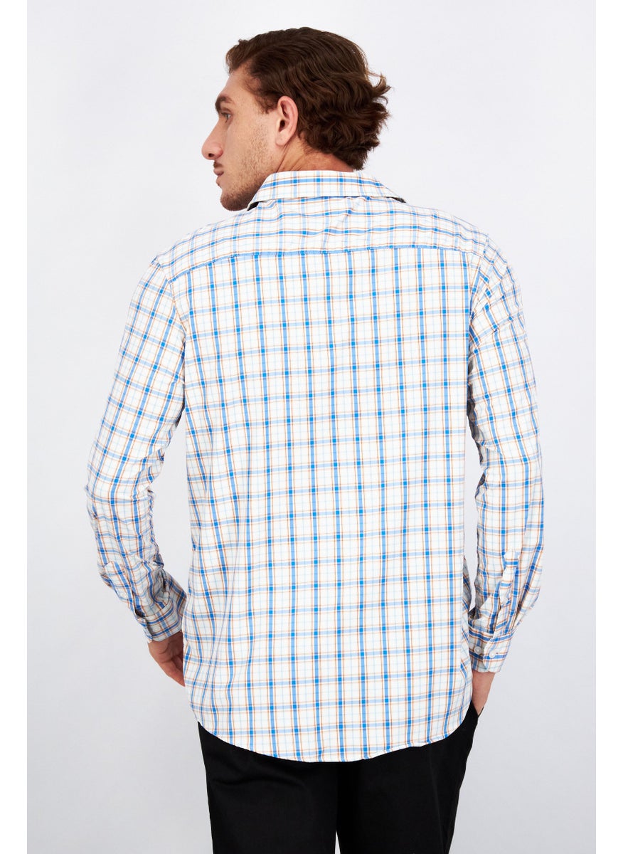 Men Regular Fit Plaid Long Sleeves Casual Shirt, Blue Combo