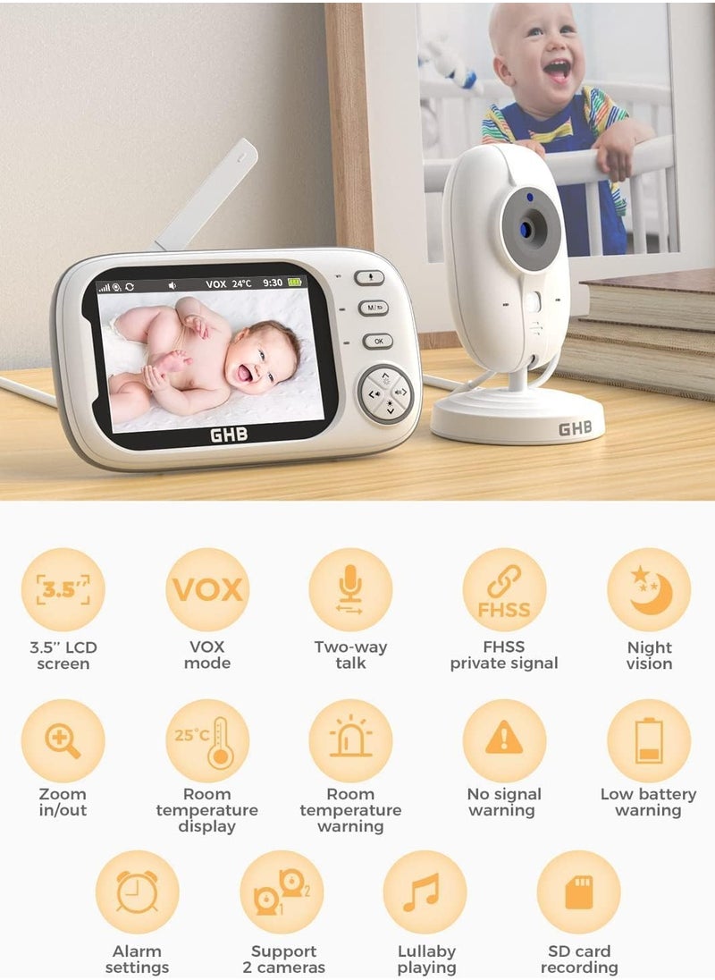 Baby Monitor with Camera – 3.5-inch Night Vision, VOX Mode, Two-Way Talk, Lullabies, Temperature Alert