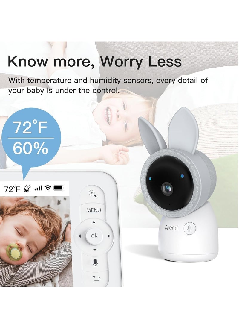 2K Wifi Baby Monitor with Camera, 5-Inch 720P Display, Night Vision, Pan Tilt Zoom, 2-Way Talk, Cry & Motion Detection, App & Screen Control