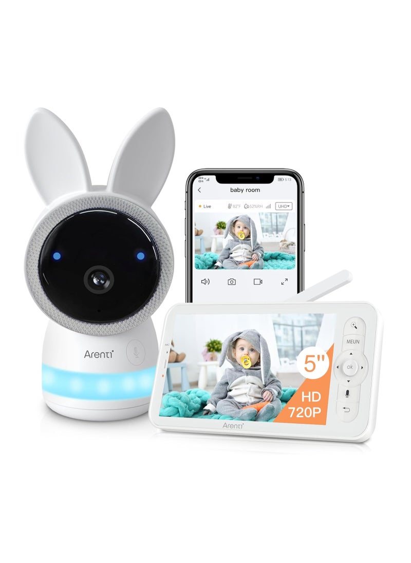 2K Wifi Baby Monitor with Camera, 5-Inch 720P Display, Night Vision, Pan Tilt Zoom, 2-Way Talk, Cry & Motion Detection, App & Screen Control