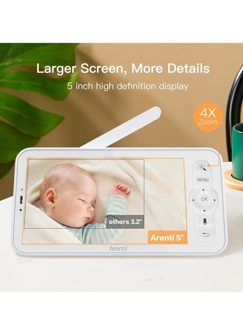 2K Wifi Baby Monitor with Camera, 5-Inch 720P Display, Night Vision, Pan Tilt Zoom, 2-Way Talk, Cry & Motion Detection, App & Screen Control