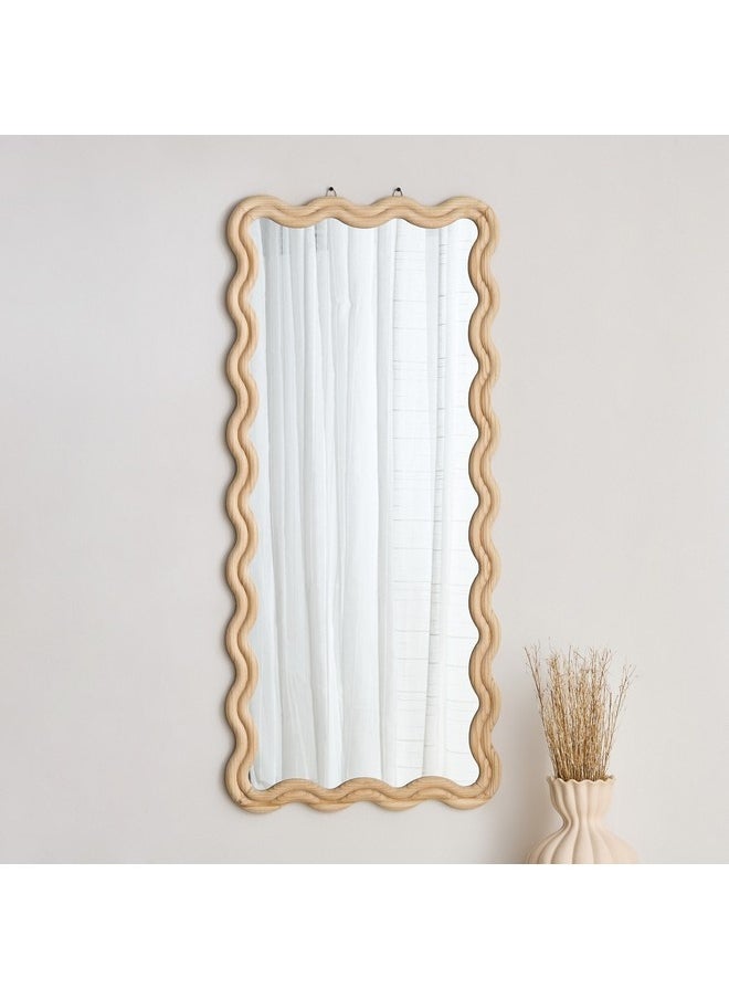 Posco Pine Wood Wavy Mirror 120 x 54 cm