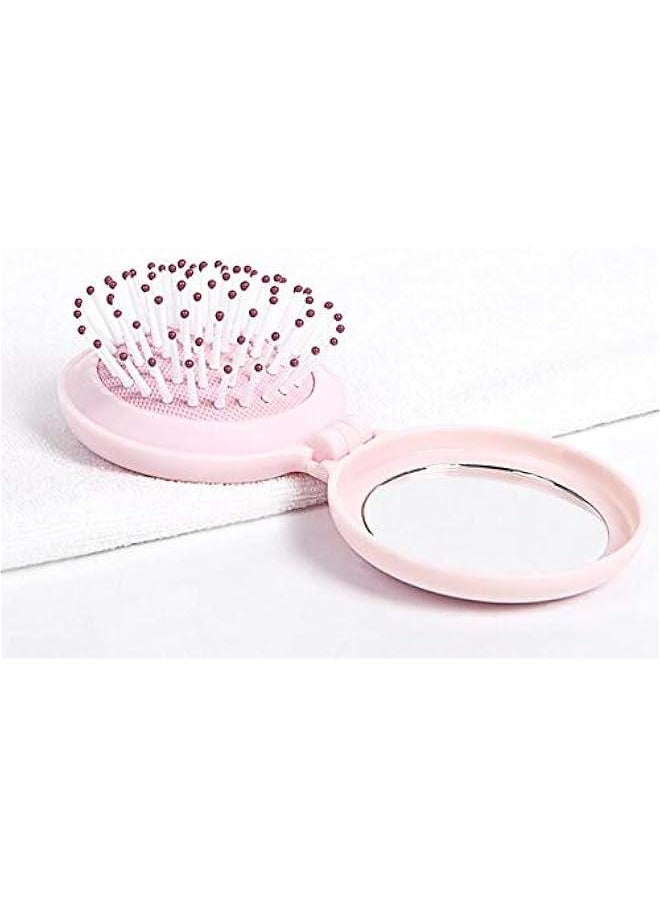 1 Piece Circular Folding Comb Mirror Hair Comb Massage Small Air Cushion Mirror Comb Plastic Air Bag Comb Portable Pink Comb