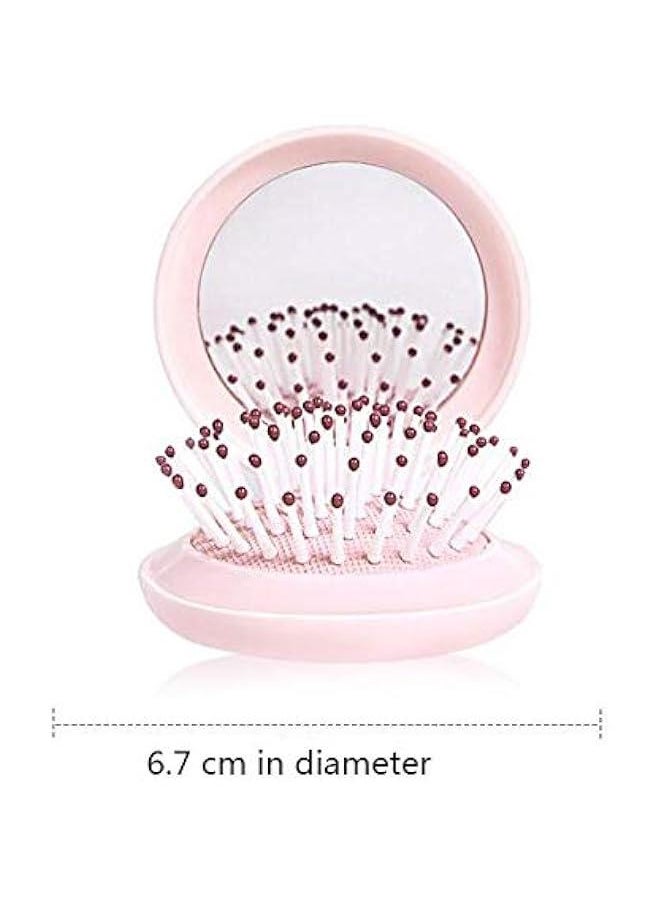 1 Piece Circular Folding Comb Mirror Hair Comb Massage Small Air Cushion Mirror Comb Plastic Air Bag Comb Portable Pink Comb