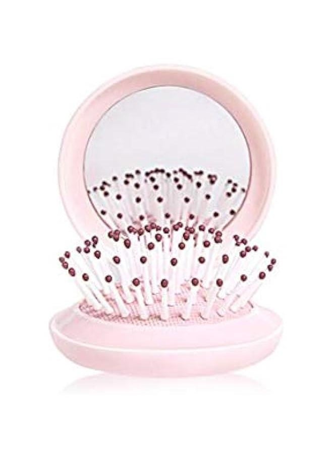 1 Piece Circular Folding Comb Mirror Hair Comb Massage Small Air Cushion Mirror Comb Plastic Air Bag Comb Portable Pink Comb