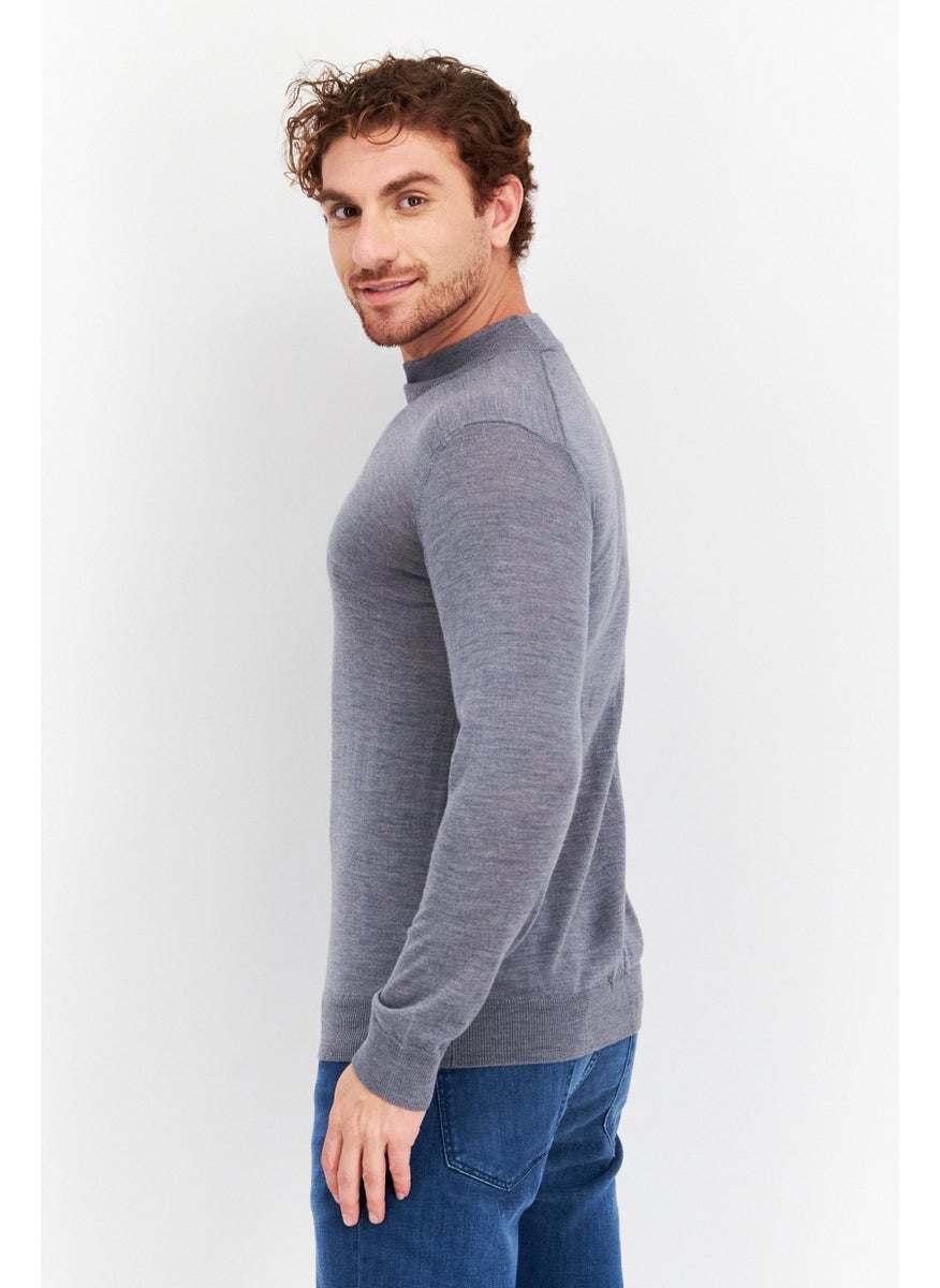 Men Mock Neck Plain Sweaters, Grey