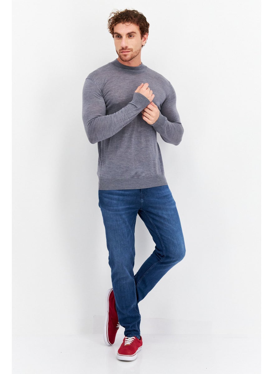 Men Mock Neck Plain Sweaters, Grey