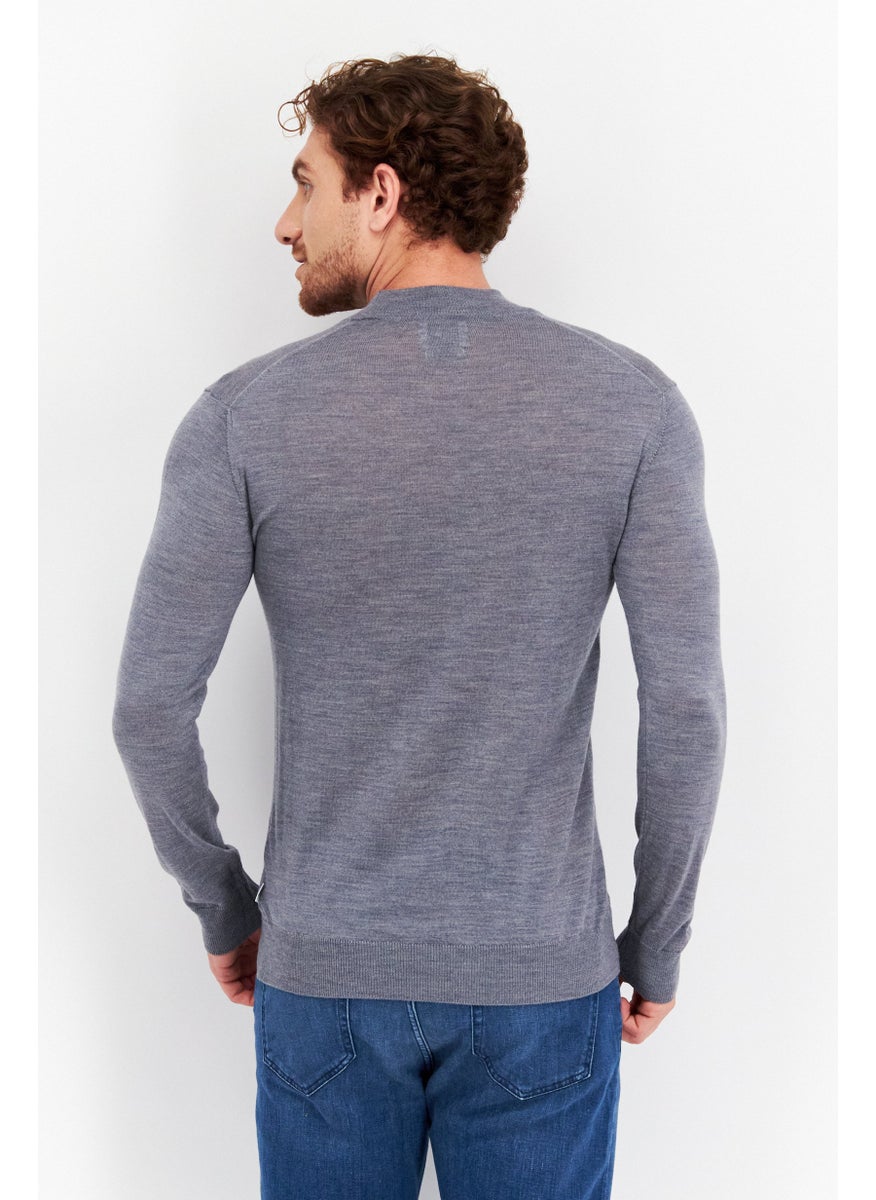 Men Mock Neck Plain Sweaters, Grey