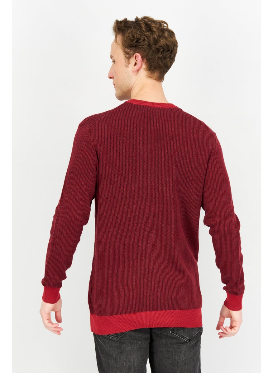 Men Crew Neck Long Sleeves Textured Sweatshirt, Red Combo