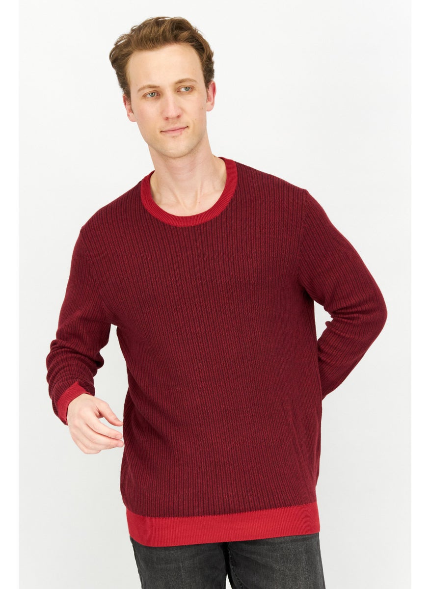 Men Crew Neck Long Sleeves Textured Sweatshirt, Red Combo