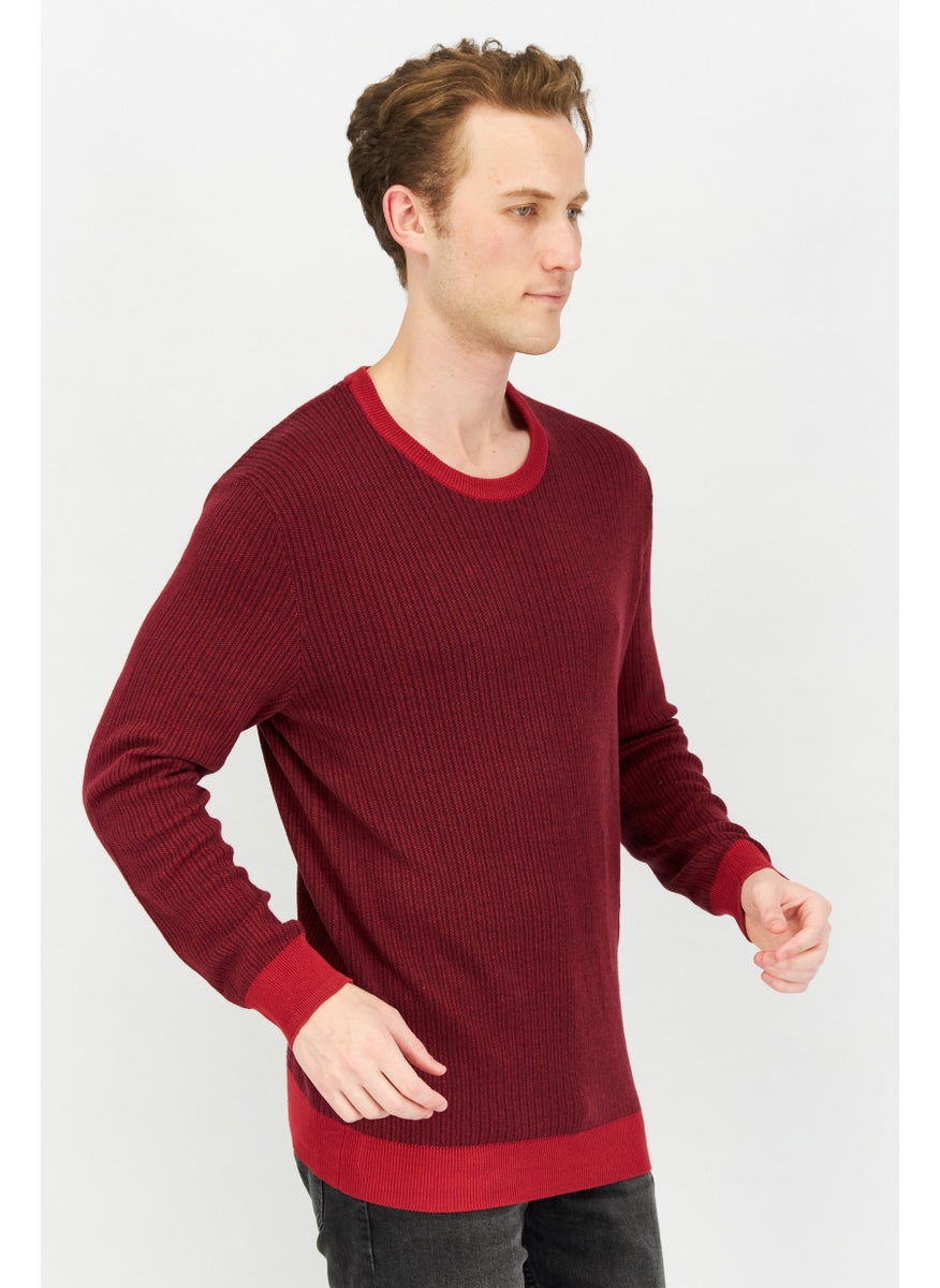 Men Crew Neck Long Sleeves Textured Sweatshirt, Red Combo