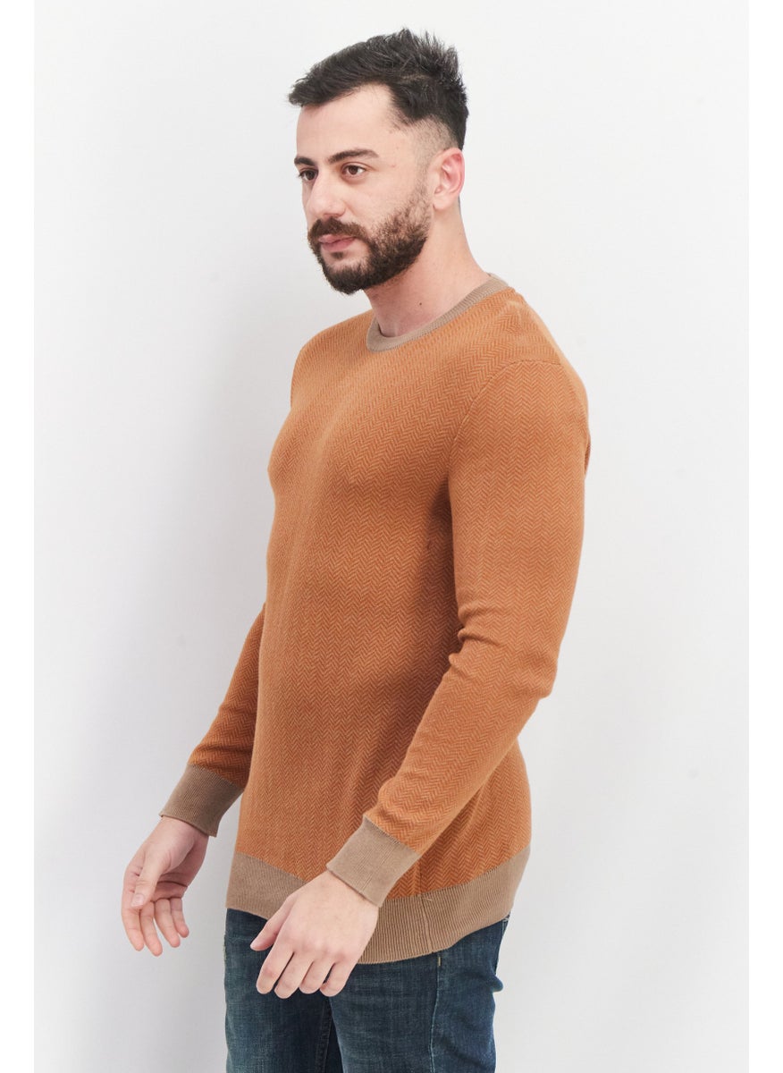 Men Crew Neck Long Sleeve Knitted Sweaters, Beige