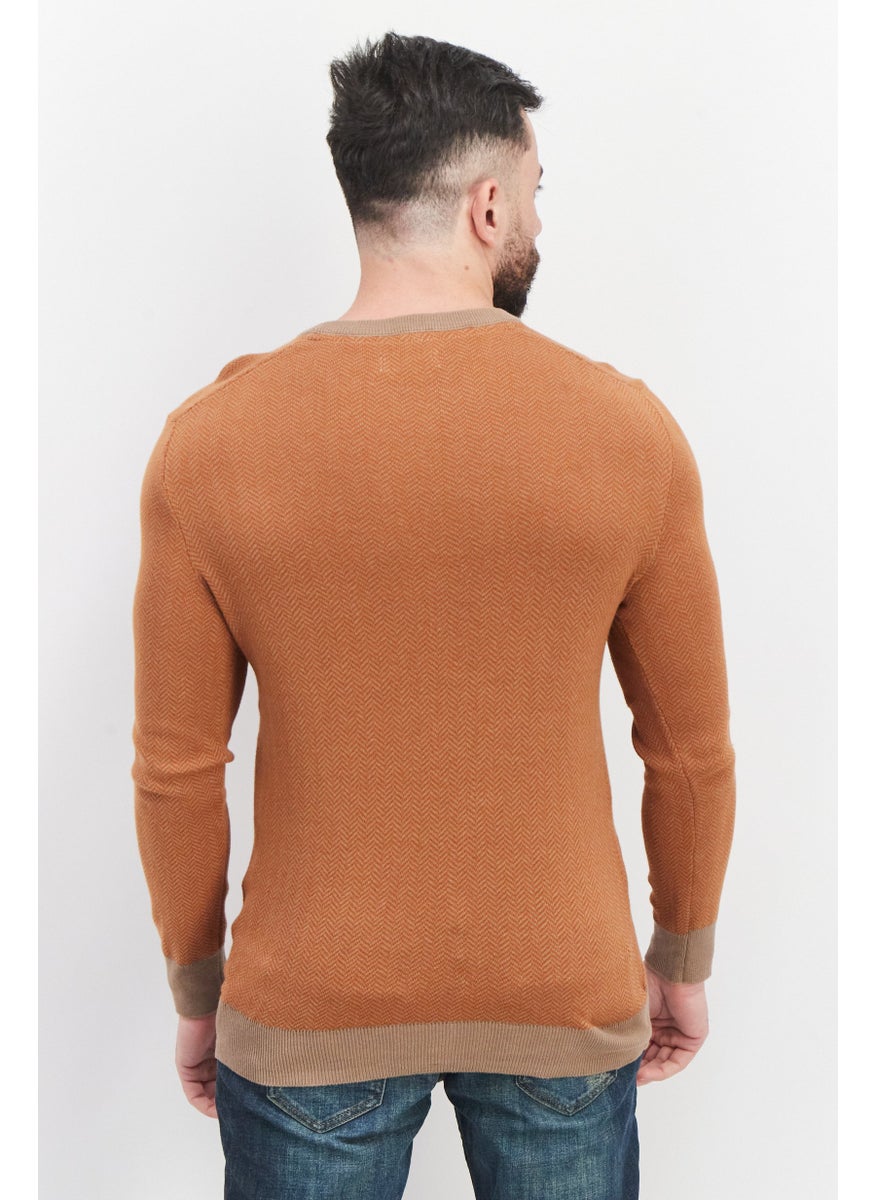 Men Crew Neck Long Sleeve Knitted Sweaters, Beige