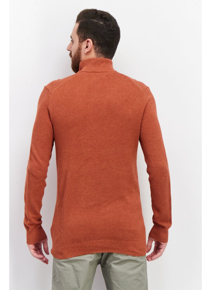 Men Mock Nek Textured Sweater, Royal Orange