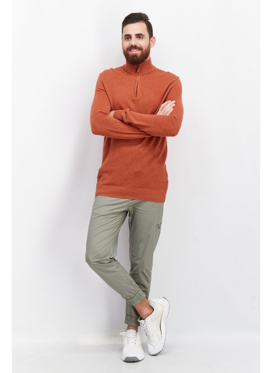 Men Mock Nek Textured Sweater, Royal Orange