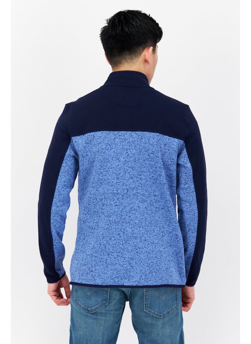 Men High Neck Long Sleeve Two-Toned Sweater, Blue