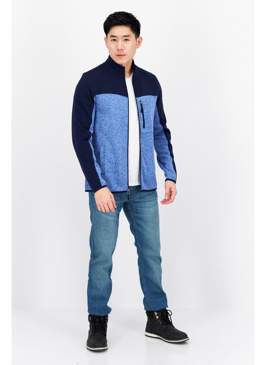 Men High Neck Long Sleeve Two-Toned Sweater, Blue