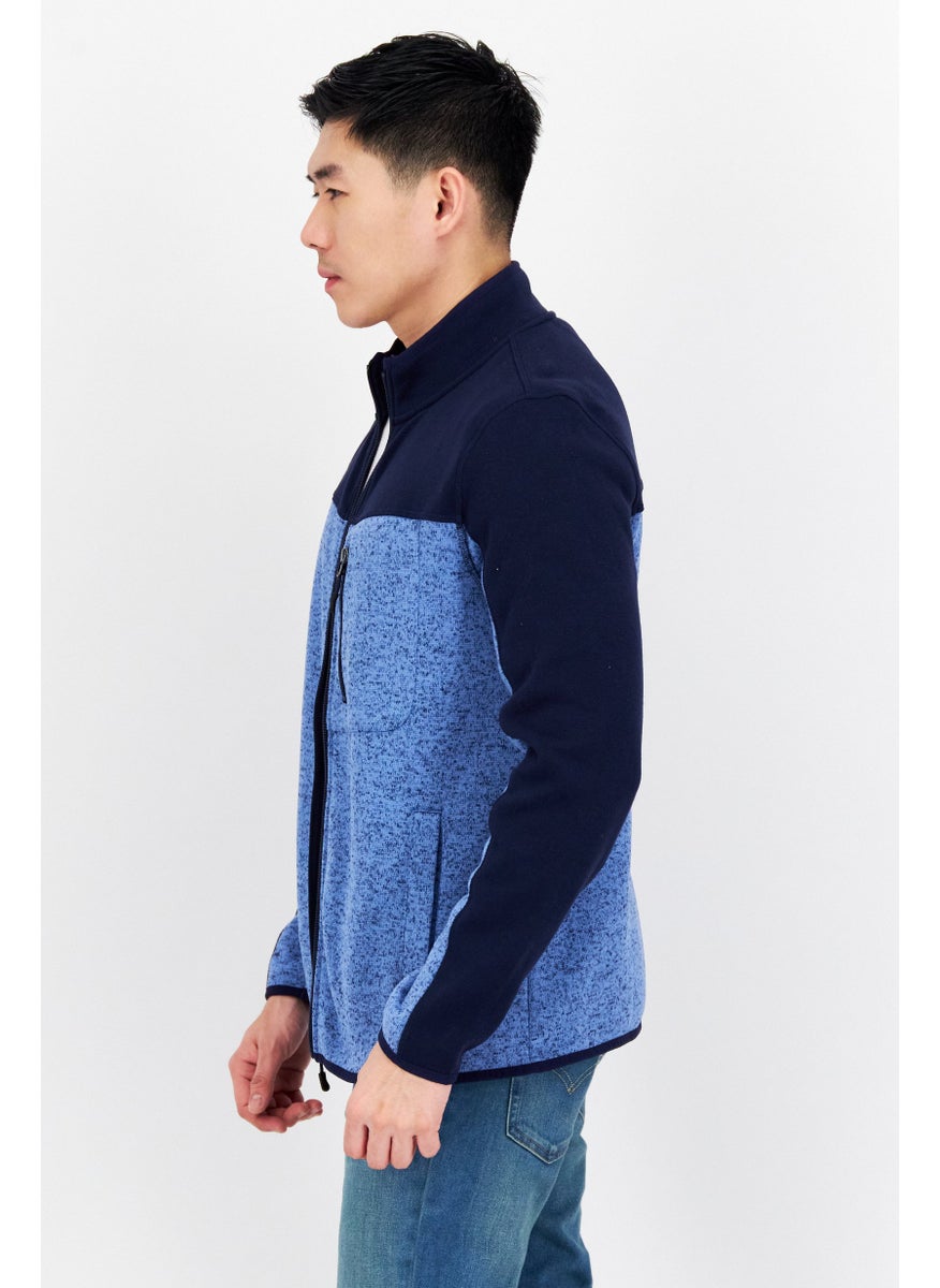 Men High Neck Long Sleeve Two-Toned Sweater, Blue