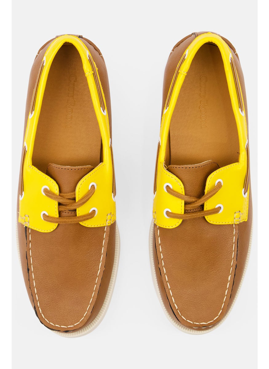 Men Lace Up Boat Shoes, Tan