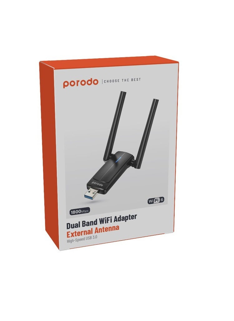 Dual Band WiFi6 USB Adapter with Additional USB A to Type-C Adaptor and External Antenna - Black