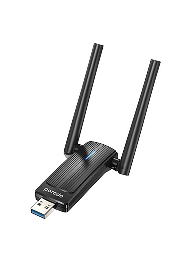 Dual Band WiFi6 USB Adapter with Additional USB A to Type-C Adaptor and External Antenna - Black