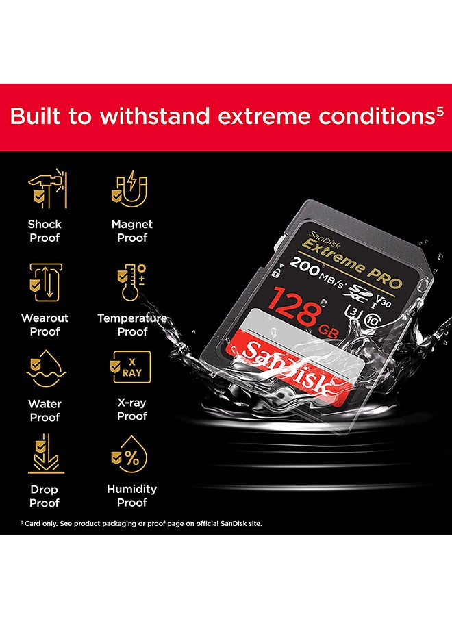 128GB Extreme PRO SDXC card + RescuePRO Deluxe, up to 200MB/s, UHS I, Class 10, U3, V30 SDSDXXD 128G GN4IN 128 GB