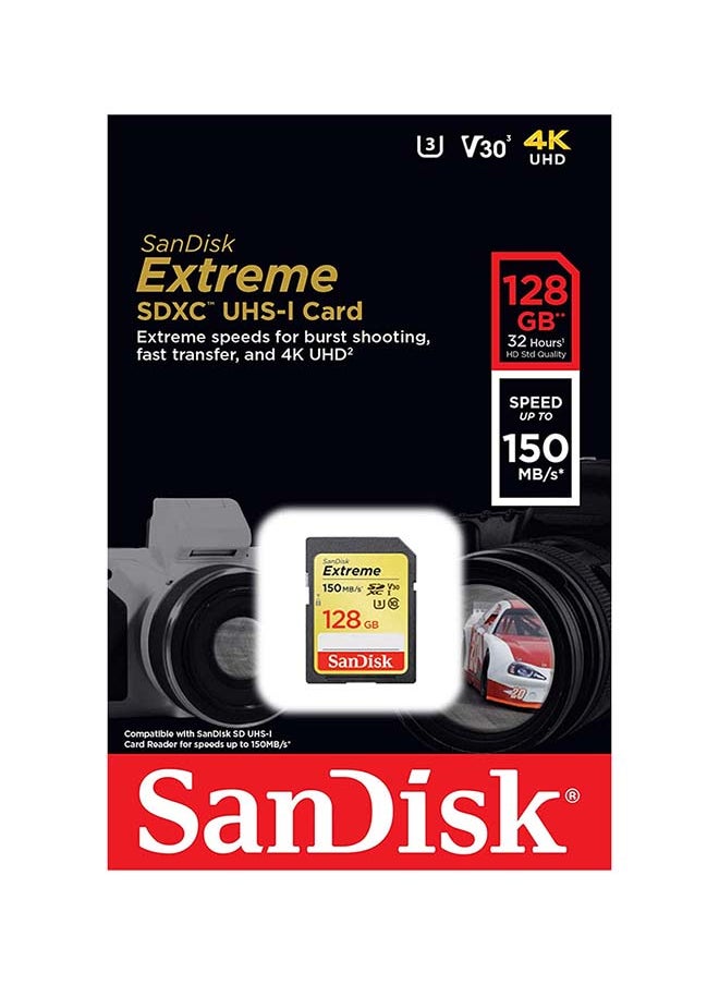 Extreme SDXC Memory Card up to 150MB/s, UHS-I, Class 10, U3, V30 128.0 GB