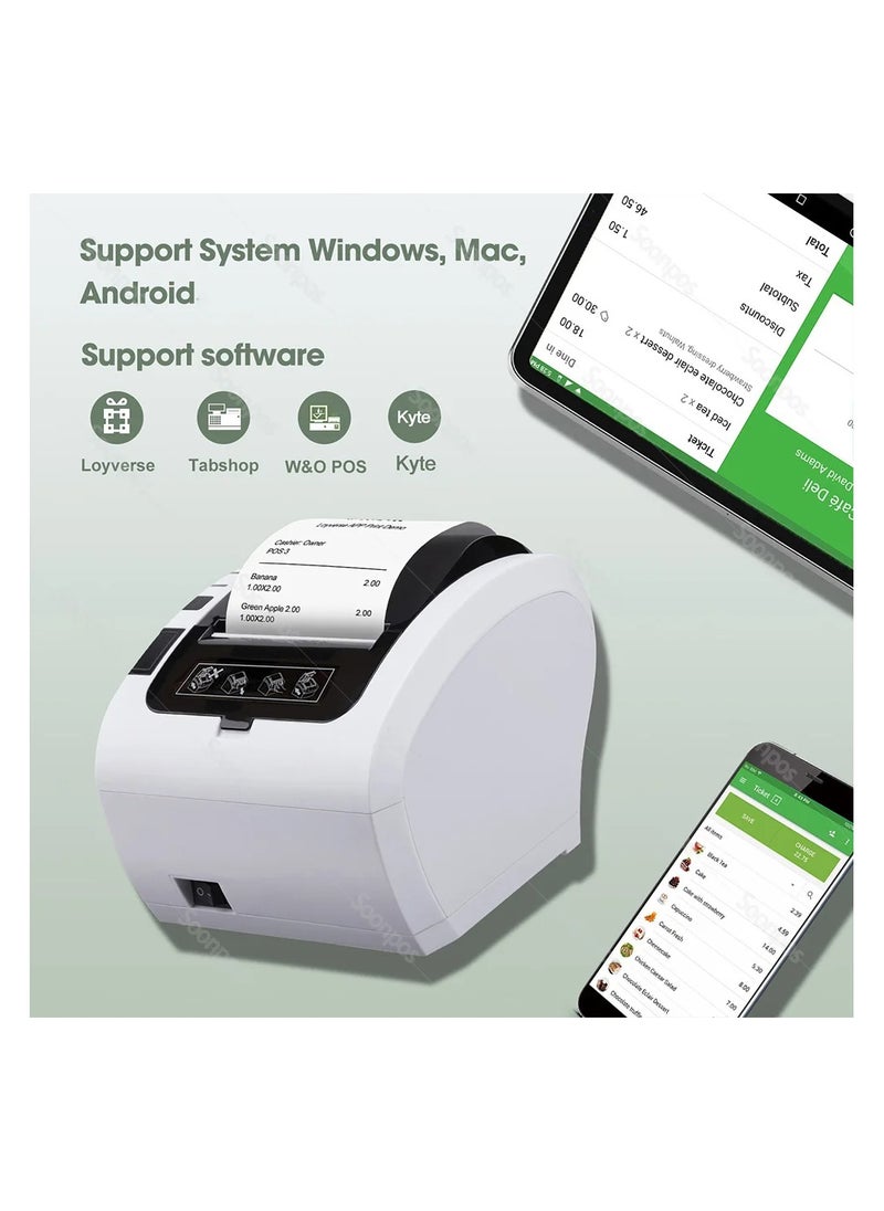 Bluetooth Thermal Receipt POS Printer 58mm and 80mm with Auto Cutter and USB LAN Ethernet Connectivity for Kitchen and Retail Printing