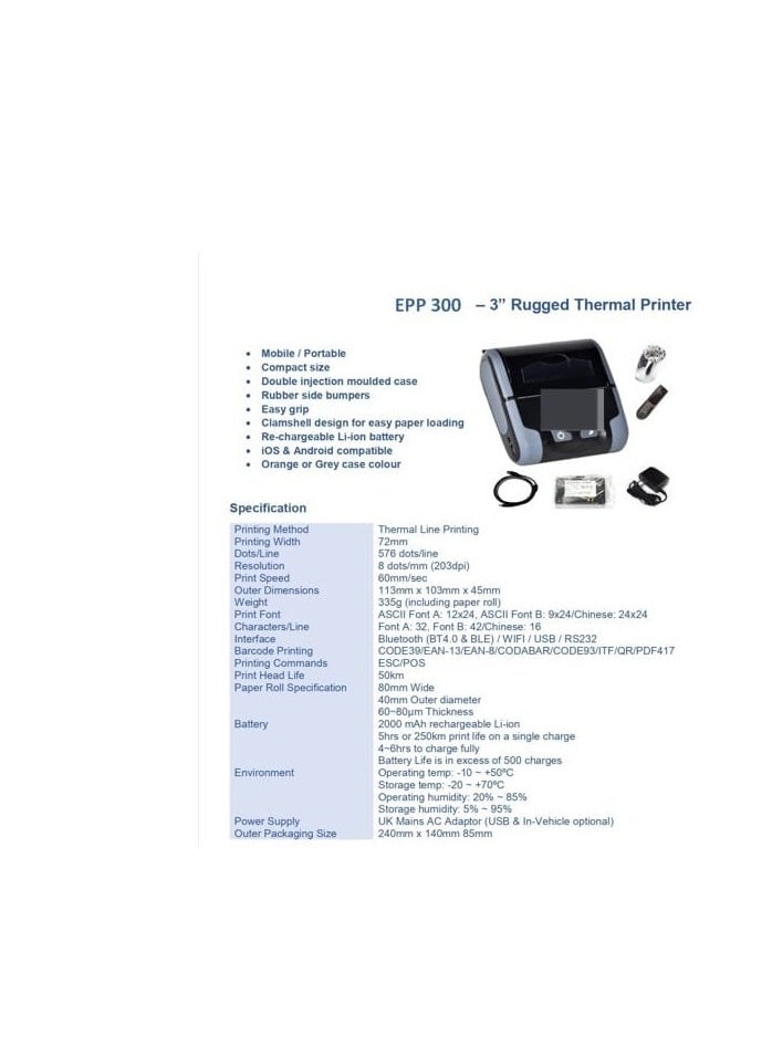 EPOS EPP300 3″Inch Mobile Printer BT,USB