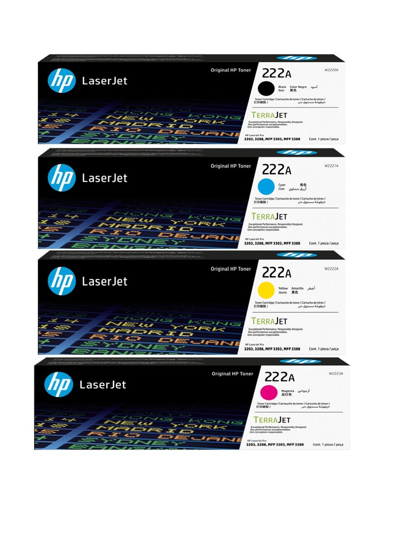 Original Toner Cartridge 222A  [ W2220A/W2221A/W2222A/W2223A] For  Use With LaserJet Pro 3203, 3288, MFP 3303, MFP 3388 Printer Series Black/Cyan/Yellow/Magenta